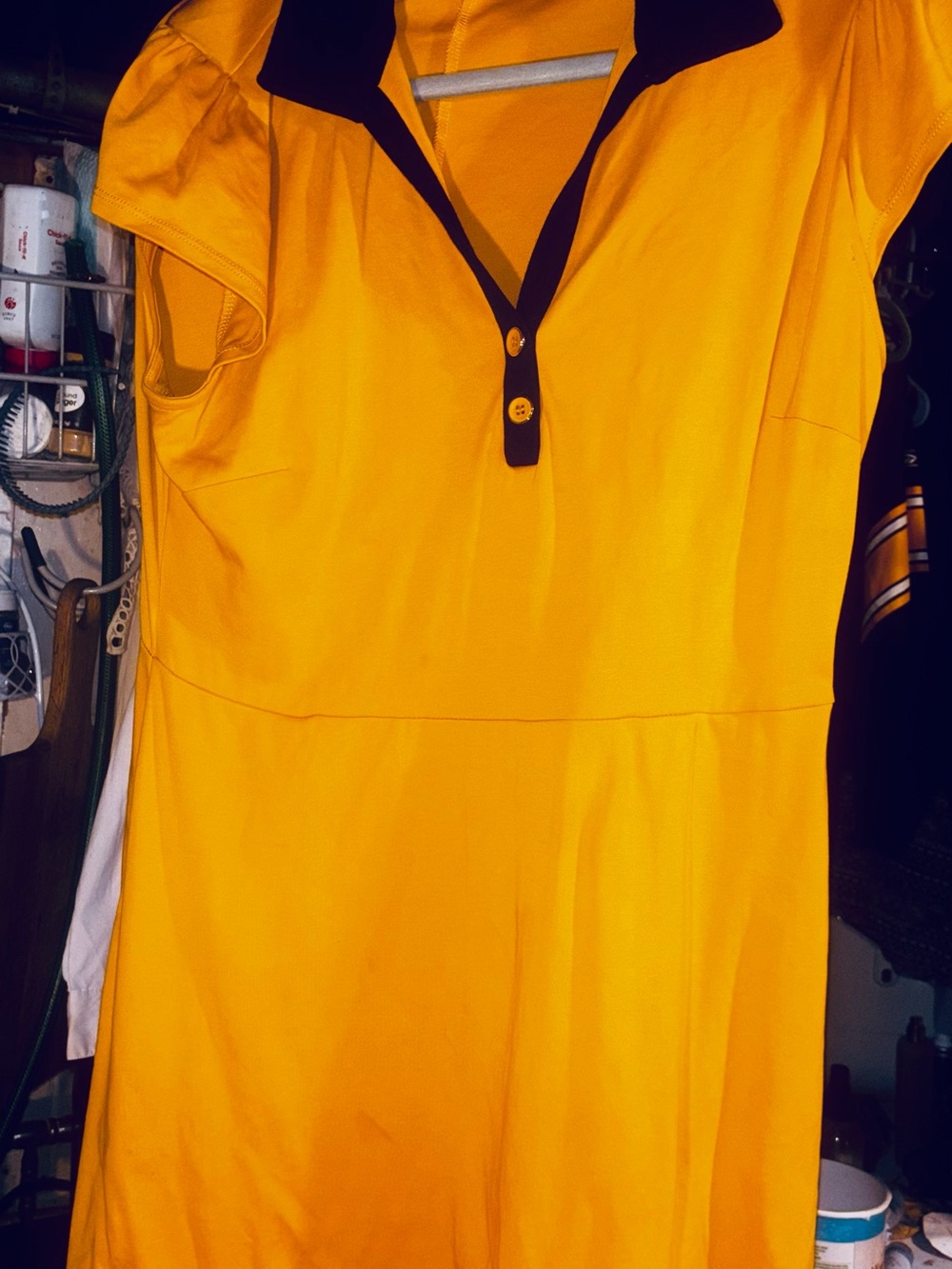 New York & Company Yellow Polo Midi Dress with Black Trim